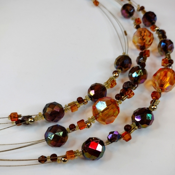 Vintage Amber Iridescent Necklace & Earring Set - Picture 2 of 16